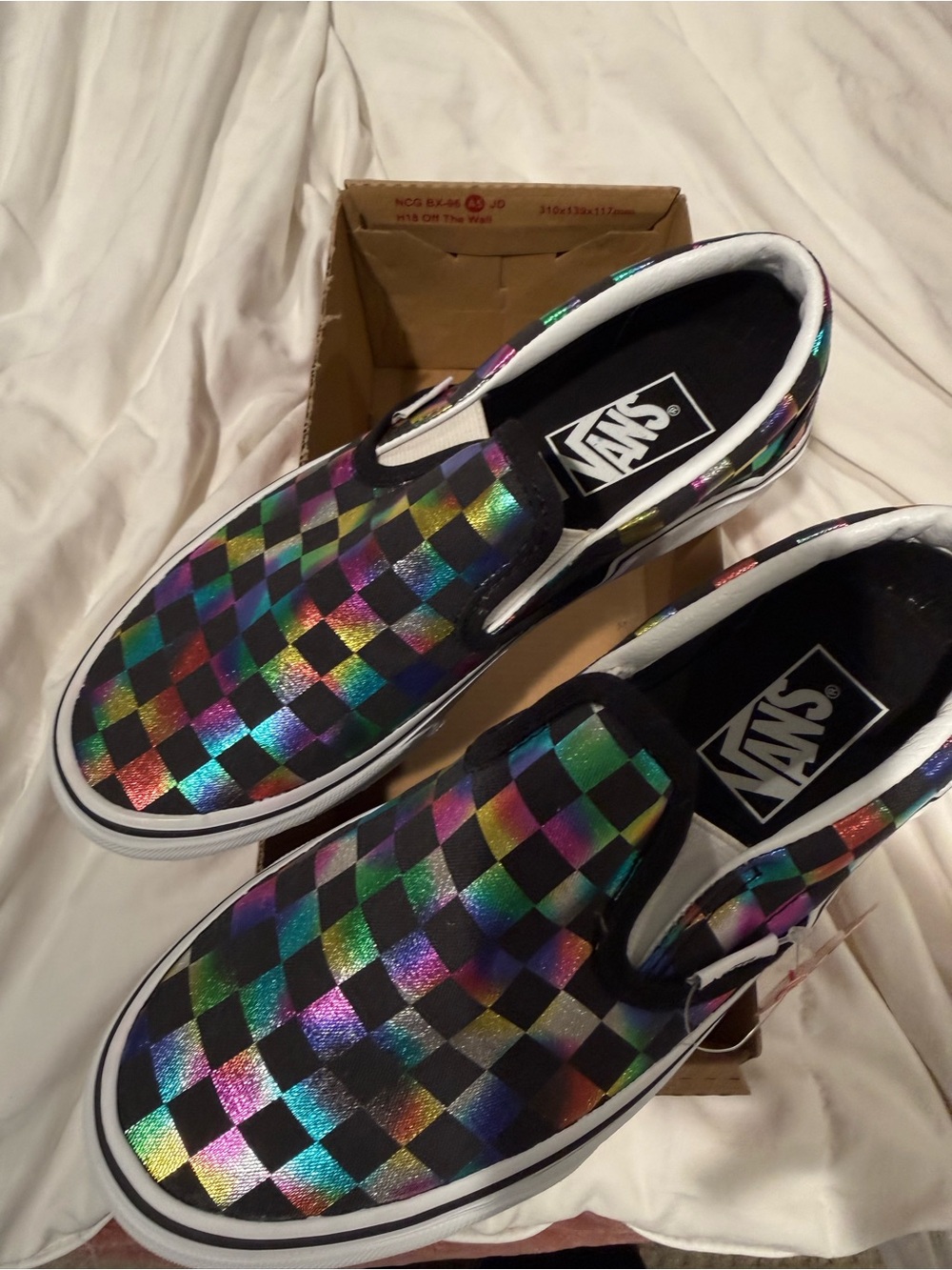 Vans Women's Size 7.5 Slip-On Checkerboard Sneakers - Iridescent Black Multi - Picture 3 of 6